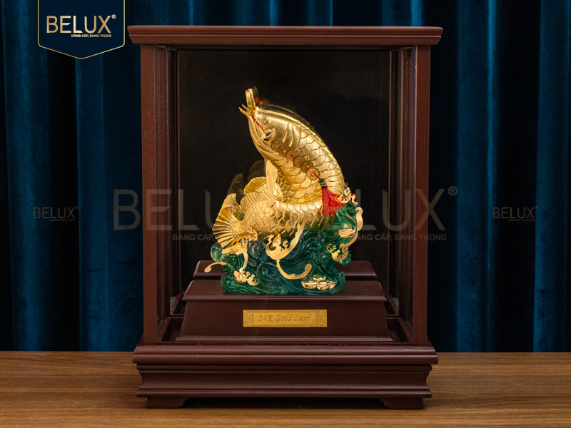 Tượng Cá Chép Hoá Rồng dát vàng 24k&nbsp;36x28x17cm